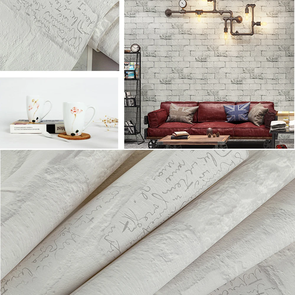 Q QIHANG Retro Nordic บุคลิกภาพตัวอักษรอิฐรูปแบบห้องนั่งเล่น Wallpaper PVC 1.73 'W X 32.8' L = 57 sq.ฟุต