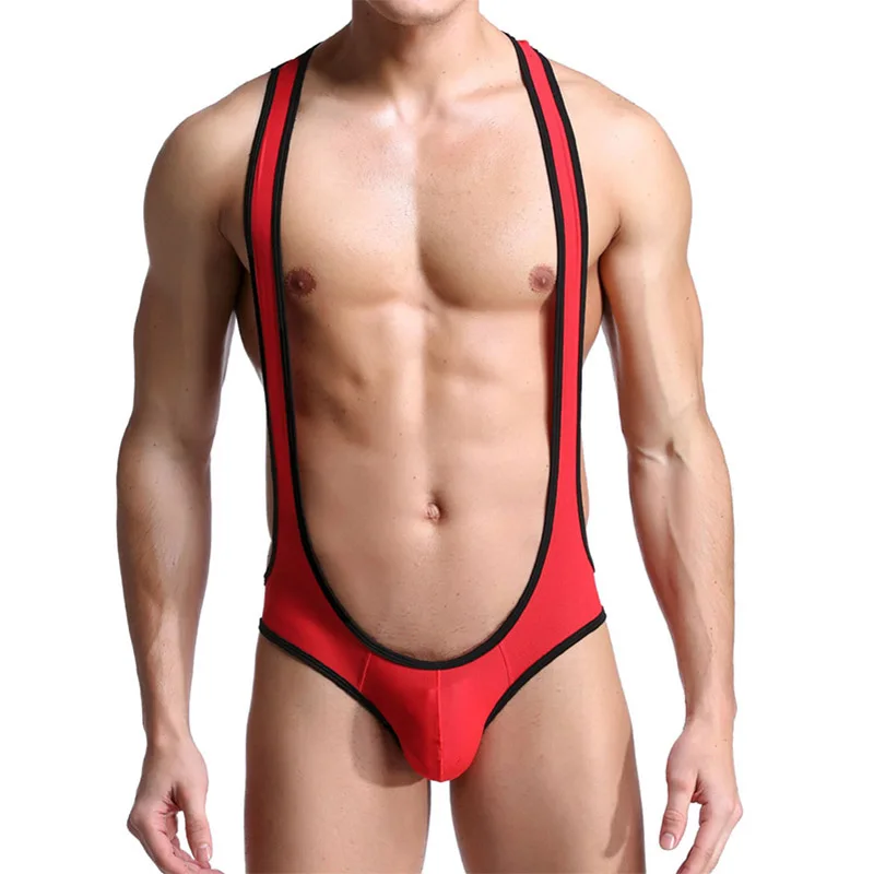 Men Sexy Bodysuits Jock Strap Lingerie Mesh Undershirts Breathable Wrestling Singlet Erotic Open Butt Gay Jumpsuits Underwear