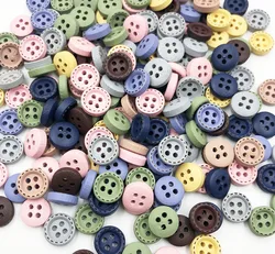 50pcs mini 1cm mix color Wooden sewing button scrapbook round dotted coffee four holes 10 mm WB743