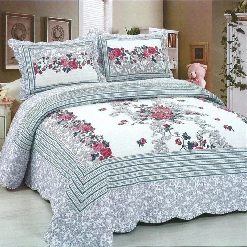 Handmade Quilted Bedspread Set, 100% Cotton, Patchwork Duvet, Linen Blanket, Cubrecam Bed Cover, Summer Quilt Bedding Set, 3Pcs