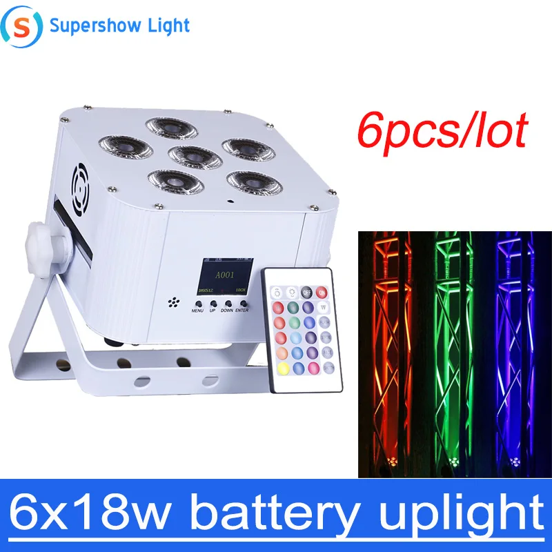 

Wireless Battery Led Par Wash Uplighting 6X18W RGBWA 6in1 DMX DJ Disco Wedding uplights