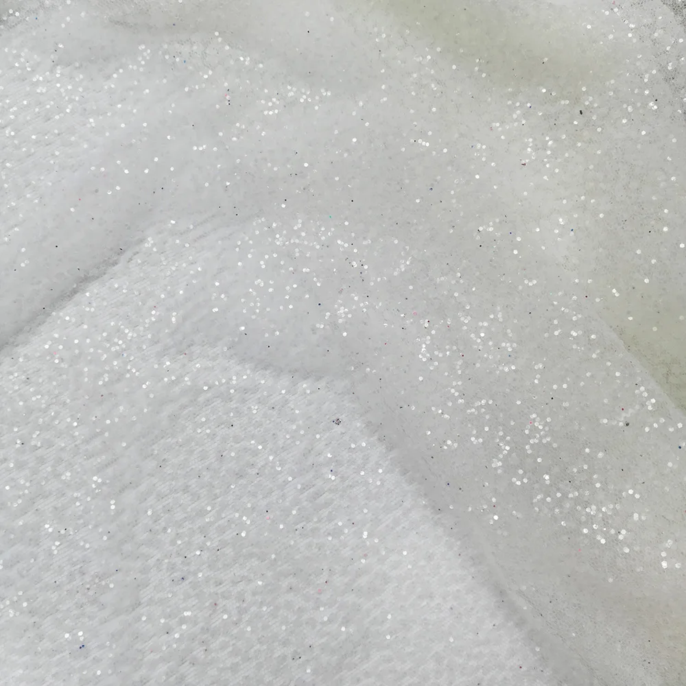 French White Wedding Dress Glue Printed Sequin Mesh Fabric Glitter Snow Silver Transparent Prom Dresses Net Fabric Fashion