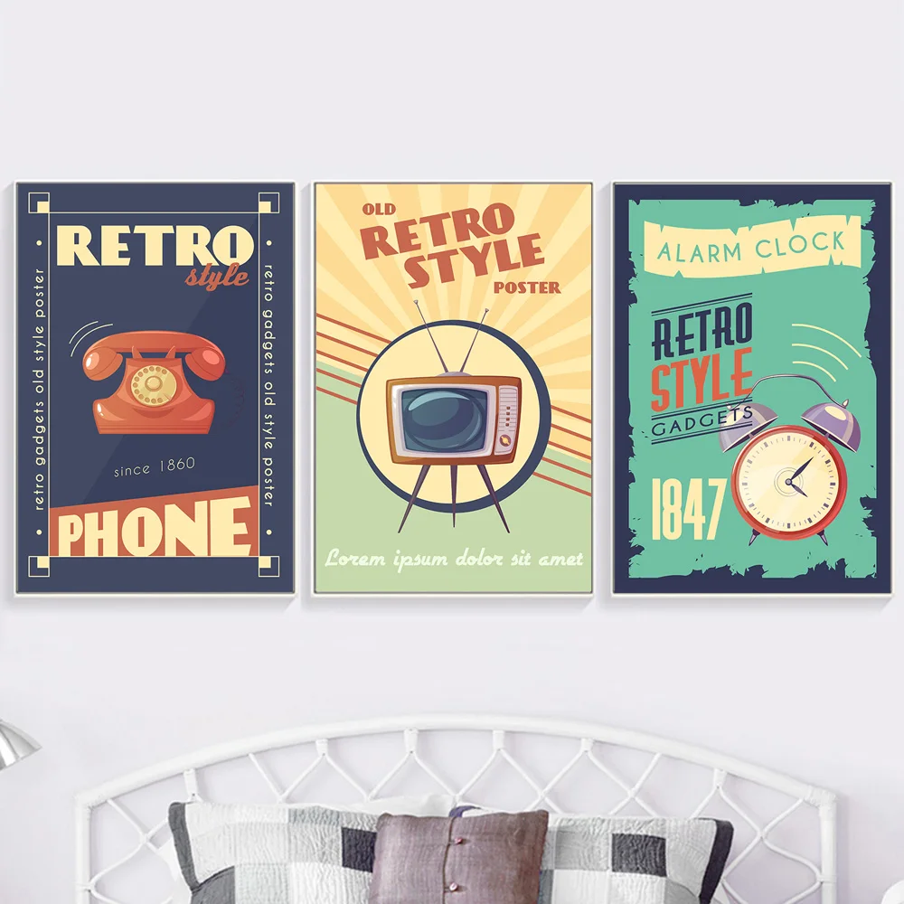 Retro Style Radio Camera Radio Telephone Nordic Posters and Prints Wall Art Canvas Painting Wall Pictures for Living Room Decor