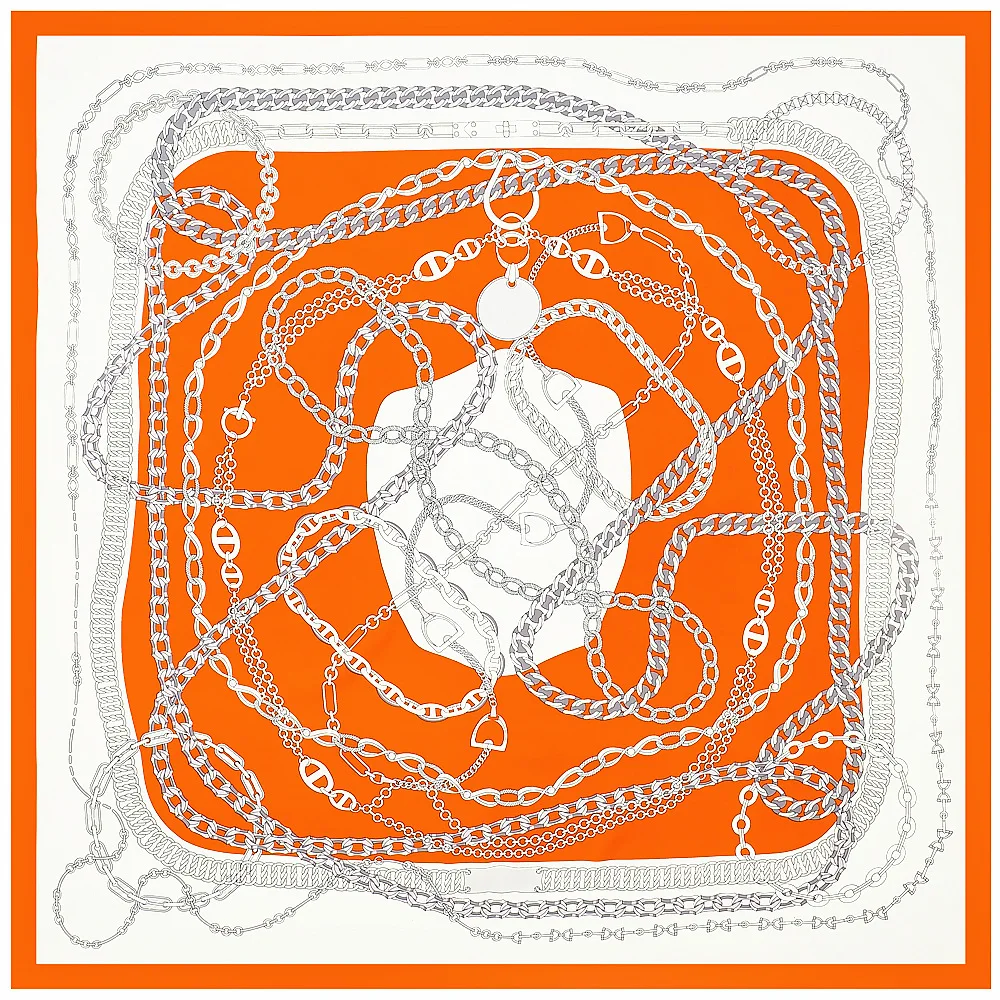 

Шелковый шарф 130 см, женские большие шали с цепочкой и принтом, квадратная бандана, роскошный шейный платок, мусульманский хиджаб, женские платки, гетры