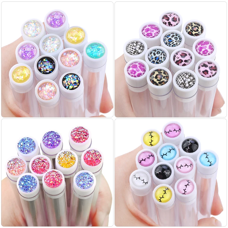 20pc Reusable Eyebrow Brush Tube Leopard Serpentine Diamond Flask Mascara Wand Dust-proof Eyelash Extension Supplies Makeup Tool