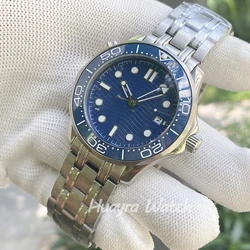 High Quality 41mm Blue Dial Ceramic Bezel Stainless Steel Automatic Men's Watch Glass Screw in Crown Date