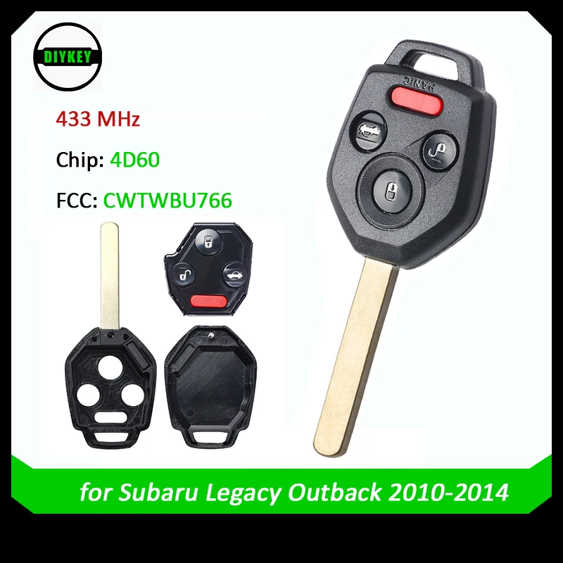 

DIYKEY for Subaru Legacy Outback 2010 2011 2012 2013 2014 433MHz Subaru 80bit 4D CHIP Remote Car Key Fob 57497-AJ00A CWTWBU766