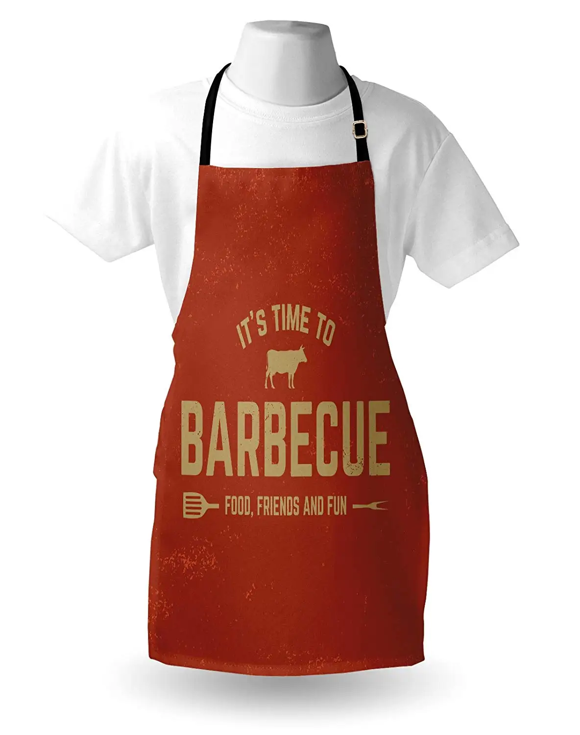 BBQ Party Apron Its Time to Barbecue Food Friends and Fun Quote with Cow Grunge Backdrop Kitchen Bib Apron for Cooking Baking