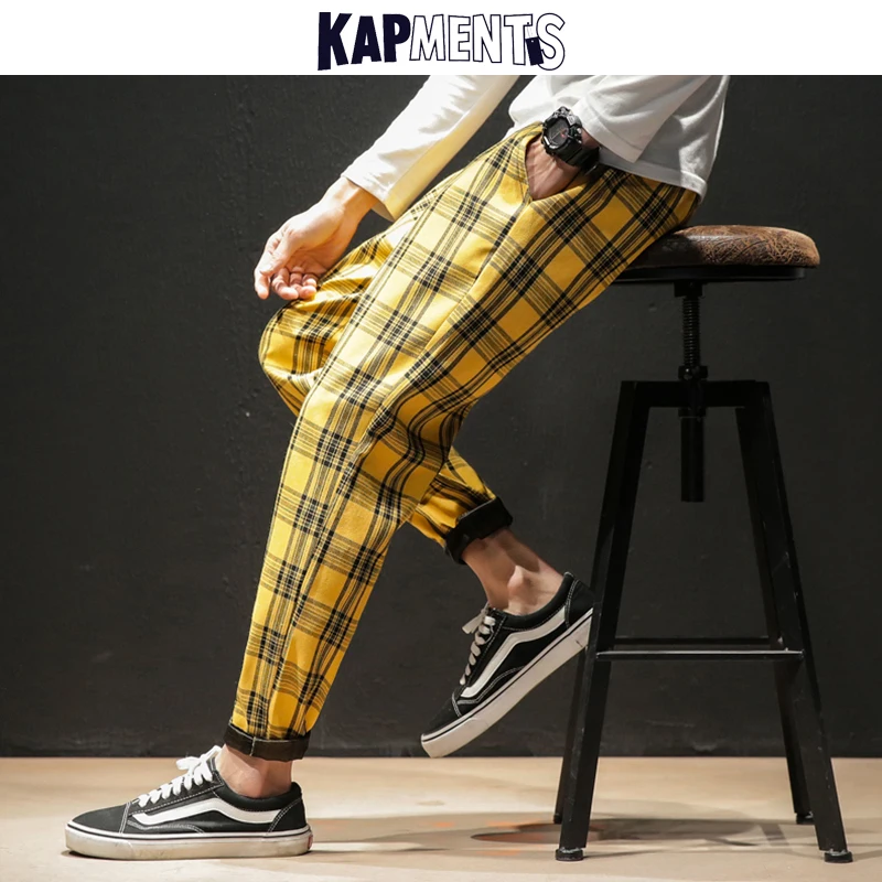 KAPMENTS Japanese Streetwear Plaid Pants Men Joggers 2023 Mens Casual Straight Harem Pants Male Korean Casual Trousers Pants 5XL