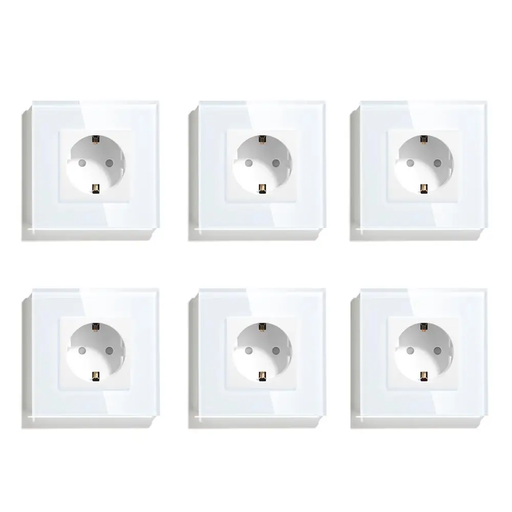 BSEED EU Standaard Enkele Stopcontact Dubbele Stekkers Met Wit Zwart Kristallen Glazen Paneel Triple Outlets 16A 110 V-250 V
