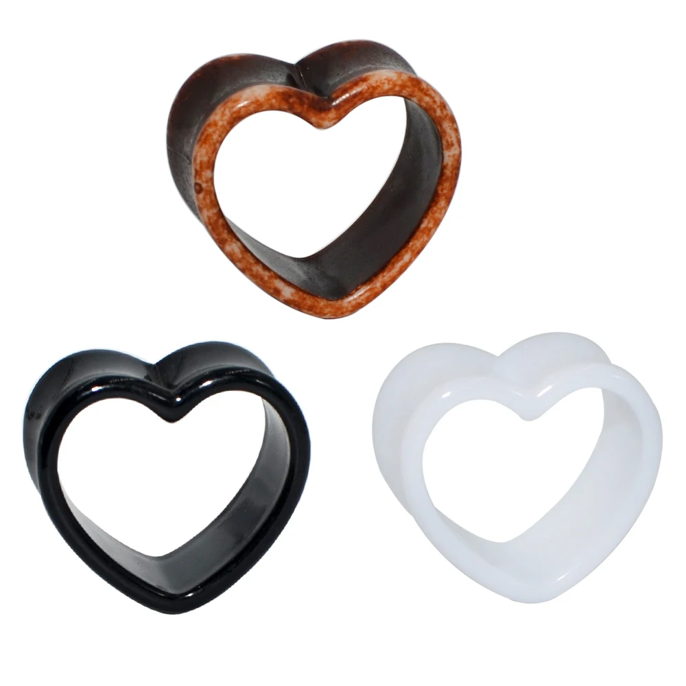 2 pcs Acrylic Heart Shape Ear Tunnels Ear Expander Flesh Ear Plugs Fashion White Black Brown New Style Body Piercing  Jewelry