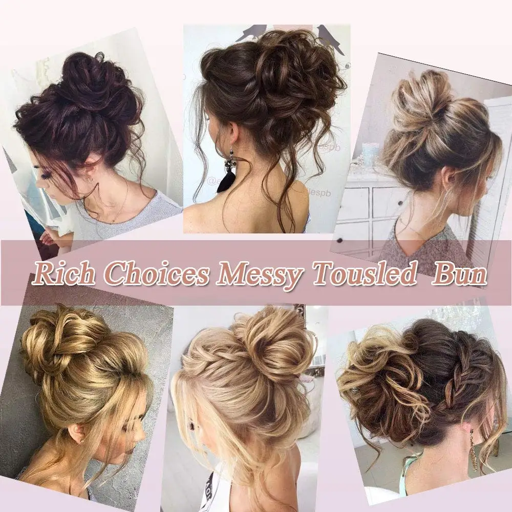 S-noilite sintético bagunçado cabelo bun elástico de cabelo encaracolado hairpiece para as mulheres scrunchy cinza marrom preto updo donut chignon