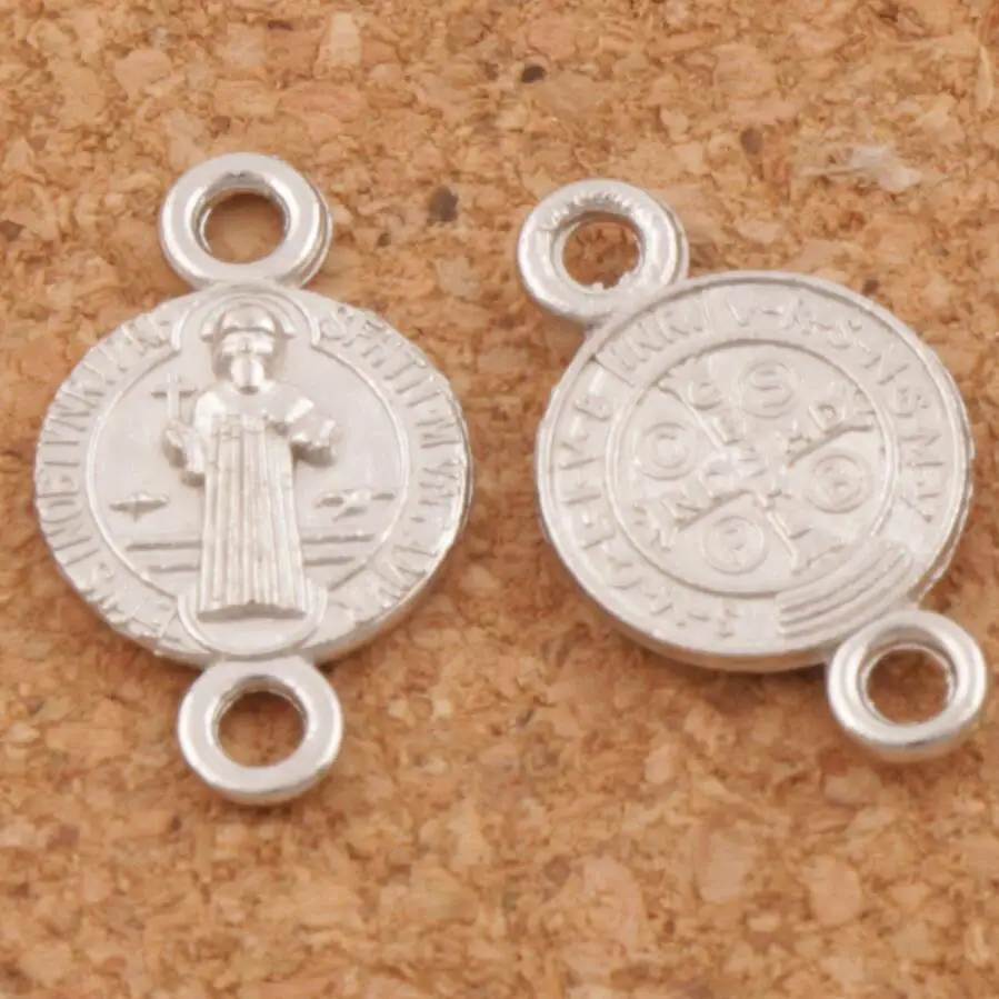 Saint Benedict Medal Cross 2-Strand Plated Spacer End Connector Fit Necklace Bracelet Jewelry DIY L1710 15.2x9mm 60pcs