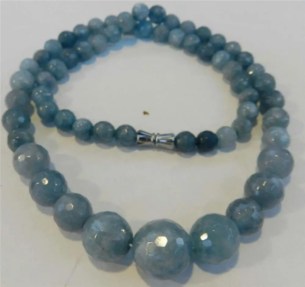 

new 6-14mm Brazilian Aquamarine Faceted Gems Round Beads Necklace