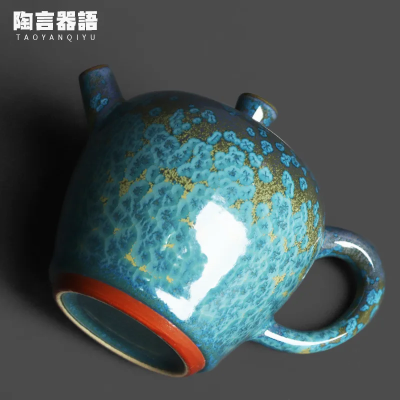 Chinese hand-held teapot with raw mineral oil dripping Tianmu crystal gold spot texture Kung Fu tea maker tea set teapot