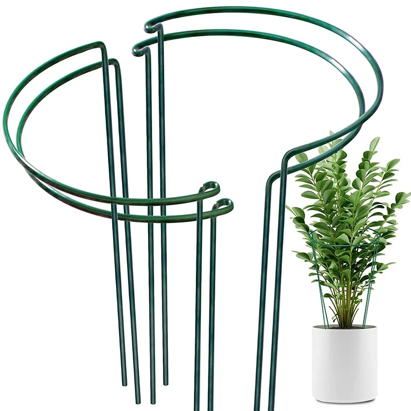 

4 Pcs Plant Support Stakes Ring Cage Metal Garden Plant Stake Green Half Round Plant Support Ring Large Plant Supports