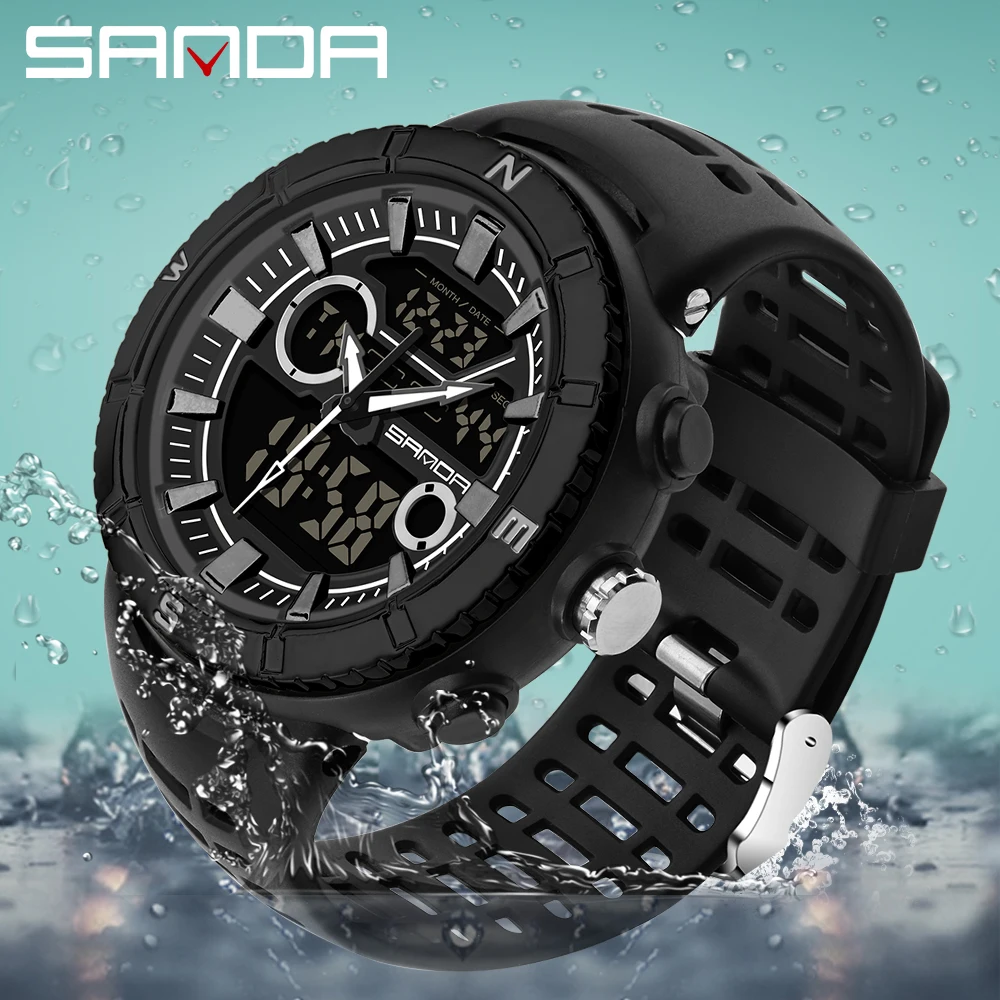 

SANDA Sport Men's Watches LED Digital Sports Watch 5ATM Waterproof Military Watches S Shock Male date Clock relogios masculino