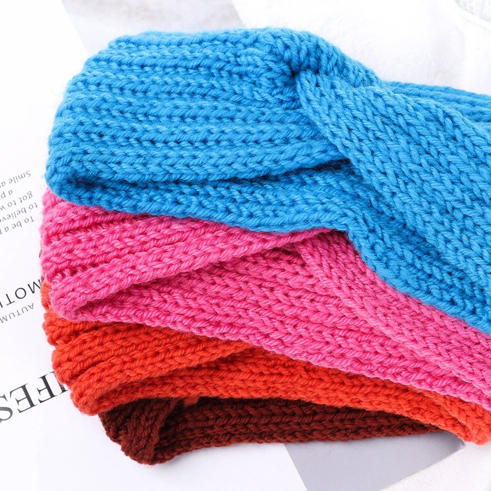 Women Weaving Cross Headband Knitting Warm Headwear Leopard Bowknot Turban Wide Fashion Winter Cycling Crochet Turban Colorful