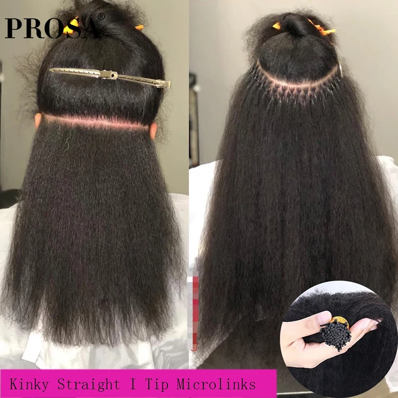 Mèches Brésiliennes Naturelles Crépues Lisses Microlinks I Tip, Extensions de Cheveux Humains, Tissage en Vrac, réinitialisation Grossier, Cheveux