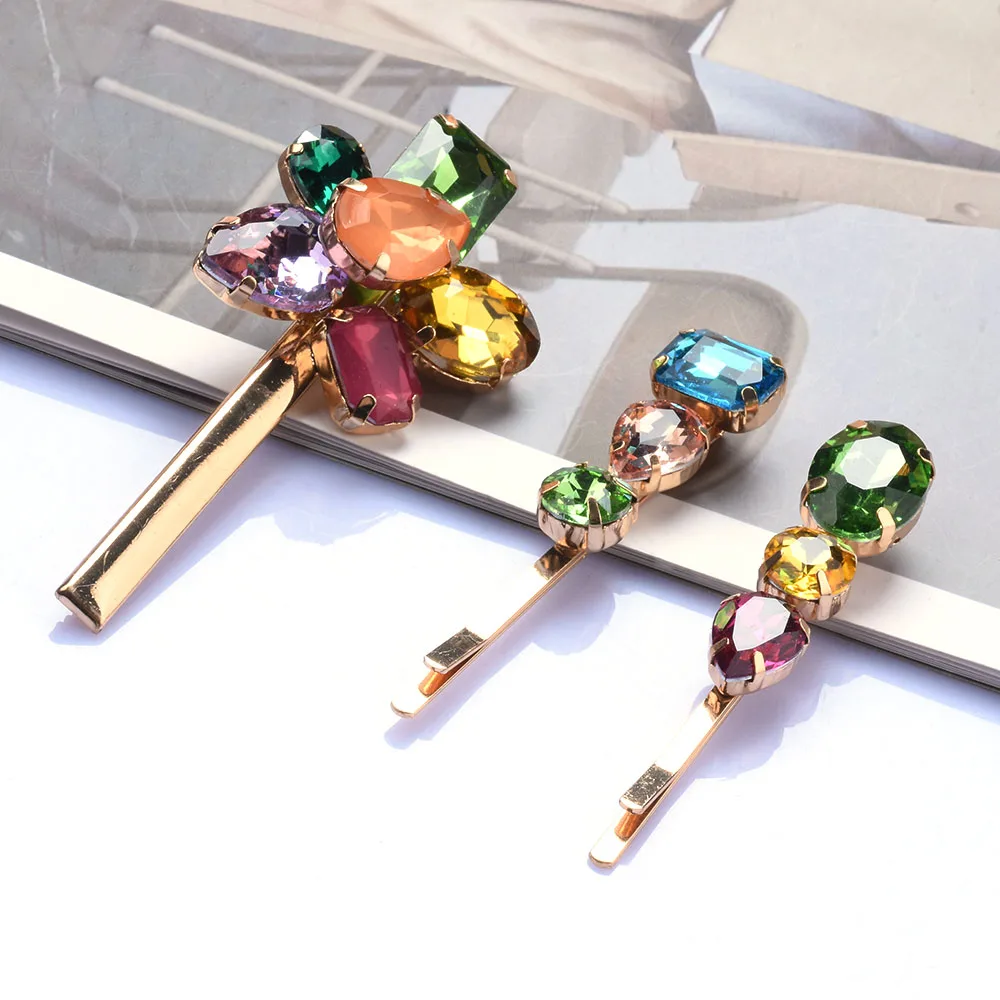 2024 New ZA Fashion Colorful Crystal Hair Clips Women Hair Jewelry Accessories Female Wedding Party Hairpins Hairclip For Woman