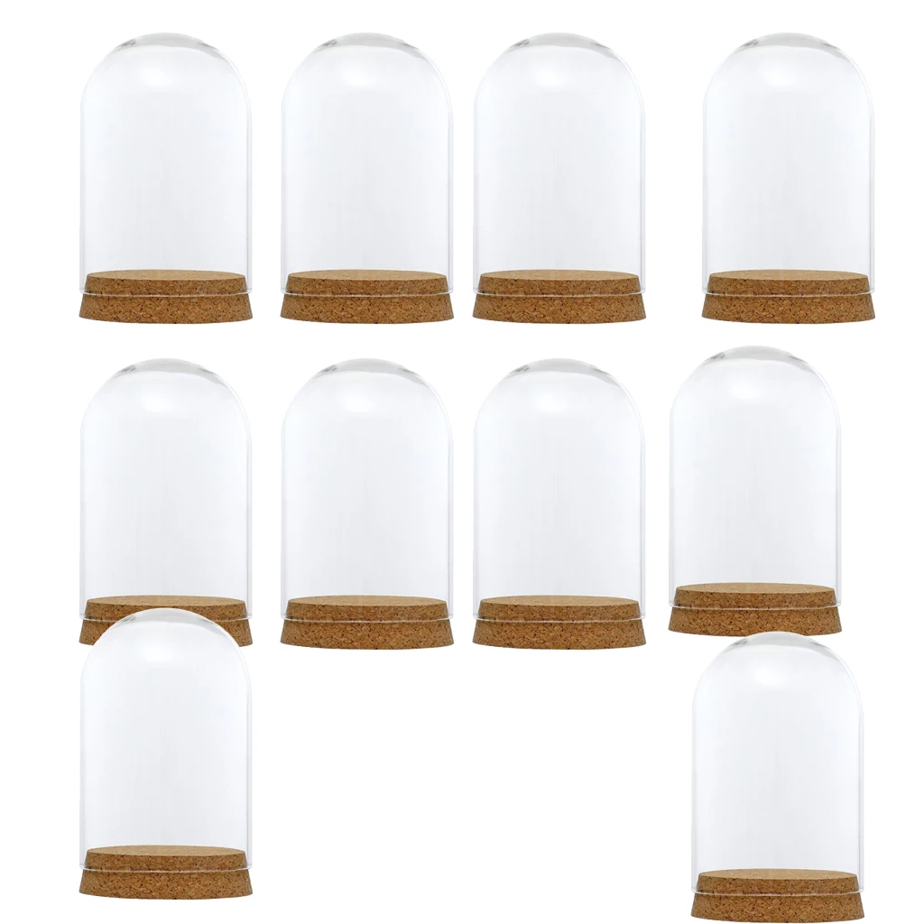 10Pcs Mini Clear Glass & Wood Cloche Bell Jar Centerpiece/Tabletop Display Case Wedding Decorations