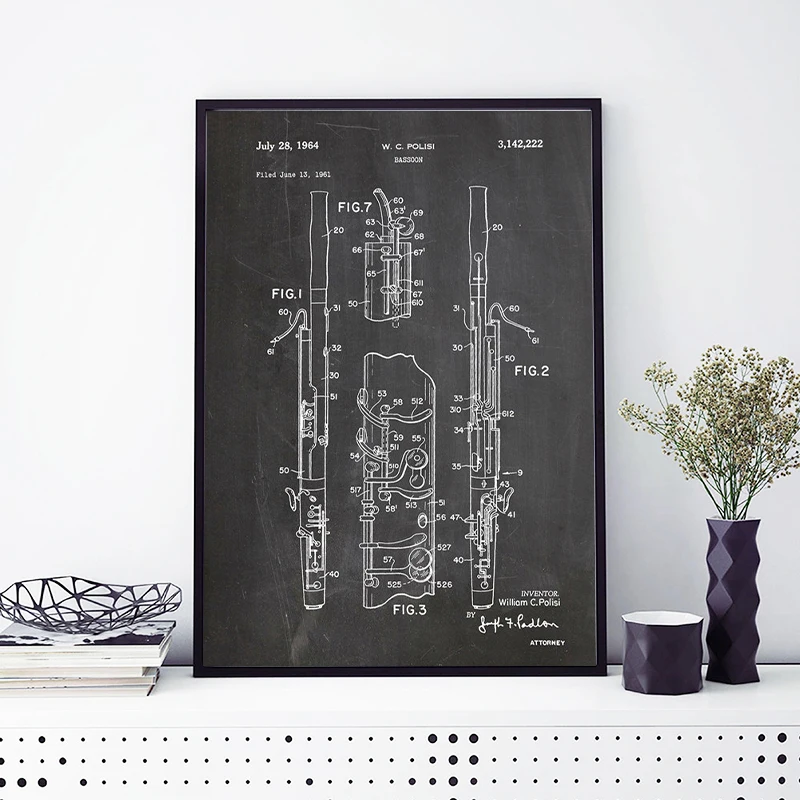 Bassoon Woodwind Prints Vintage Poster Musician Gift Bassoon Blueprint Art Canvas Painting Band Print Music Room Wall Art Decor