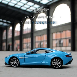 Welly1:24 Aston Martin VANQUISH mavi alaşım araba modeli Diecasts ve oyuncak araçlar toplamak hediyeler olmayan uzaktan kumanda tipi taşıma oyuncak