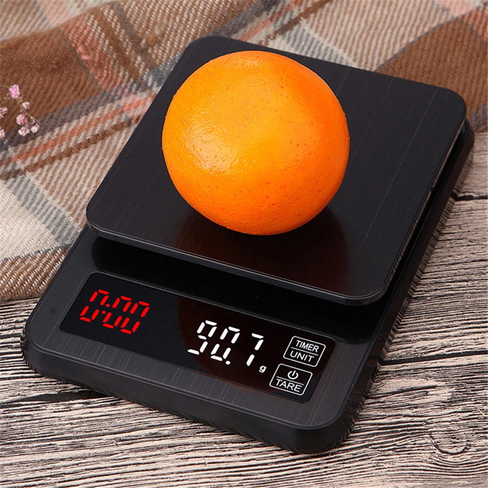 3KG/0.1G Digital Coffee Scale Weighing Instrument Electronic Scale LED Display High Precision with Timer Measuring Tools Gadgets