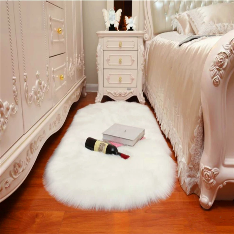 Red Blanket Faux Fur Imitation Wool Rug Floor  Pure Color Rugs Sheepskin Carpets For Living Room Bedroom