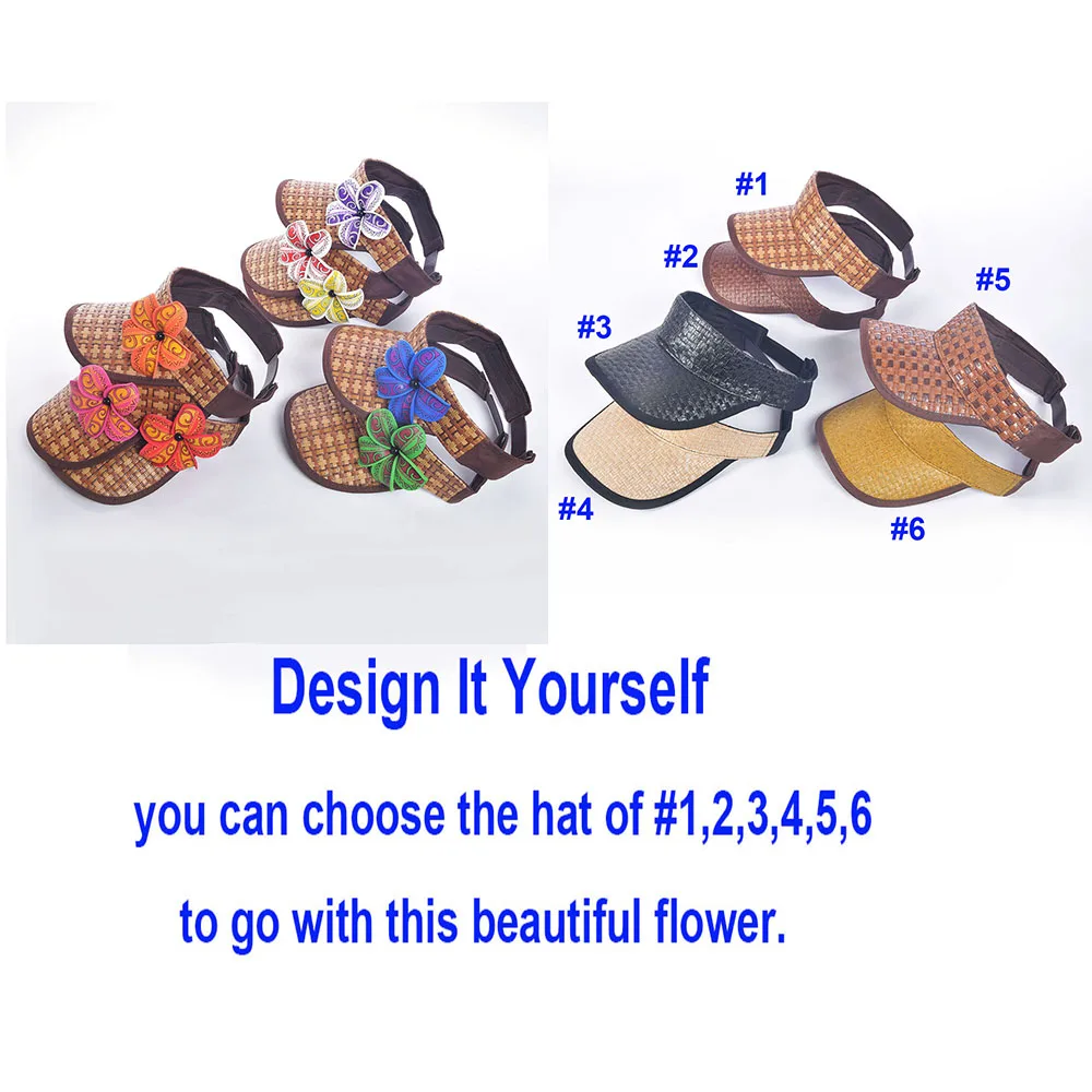 Free Shipping KN-hh008 24pcs/lot Foam Tiare Flower on Handmade Woven Sun Visor Trucker Hat Hawaii Women Summer Beach Sports Caps