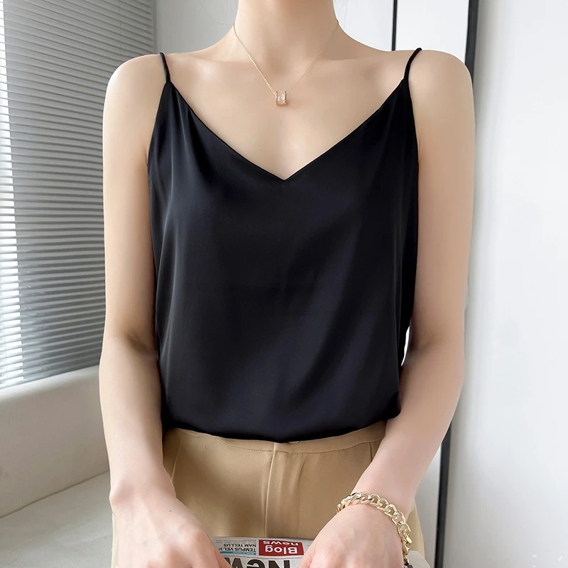 

Summer Popular All-Match Silk Camisole Women's Close-Fitting Cool Inner Matching Suit Satin V-Neck Silk Outer Wear Fashion Base