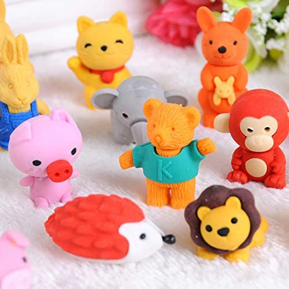 10 Pcs Random Animal Pencil Erasers Bulk Kids Japanese Come Apart Puzzle Eraser Toys for Party Favors Classroom Prizes Carnival