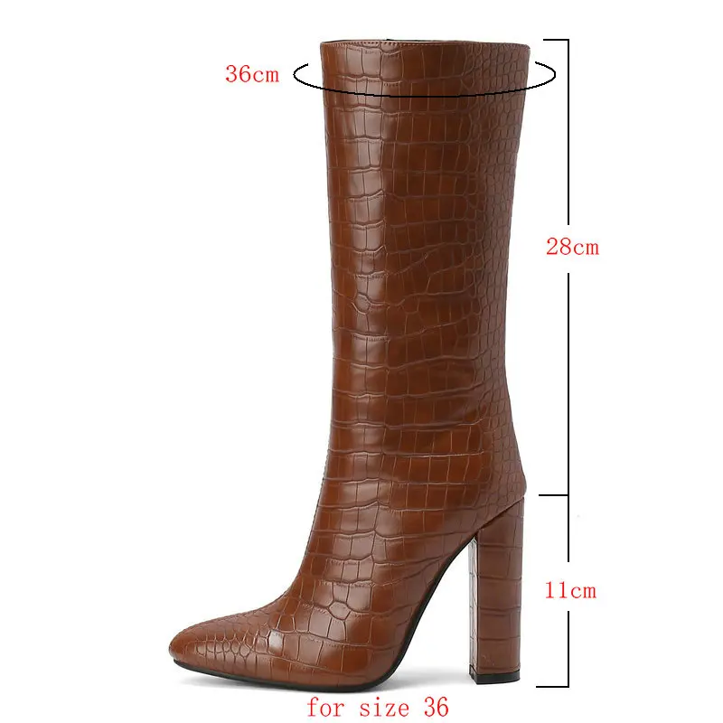 2021 kobiet Chunky buty do kolan Faux Leather wysokiej jakości damskie buty ze skórki cielęcej kwadratowe szpilki okrągłe Toe buty damskie duże rozmiary