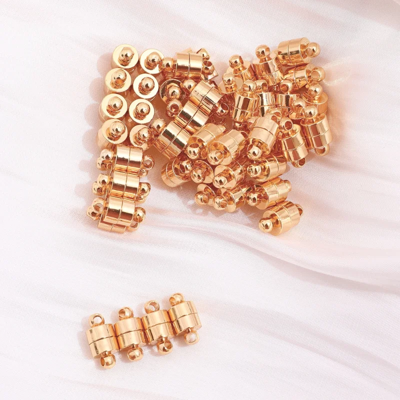 Copper Plated Genuine Gold 18k hemispherical cylindrical magnet buckle DIY jewelry bracelet connecting buckle 4 sets