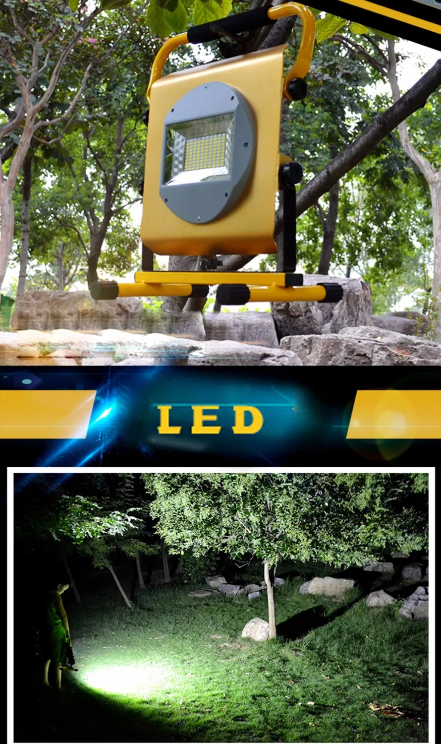 ใหม่6*18650แบตเตอรี่ + ใหม่ที่มีประสิทธิภาพไฟชาร์จไฟ Led อัตโนมัติ100Led 2400Lumen 100W โคมไฟแบบพกพา light