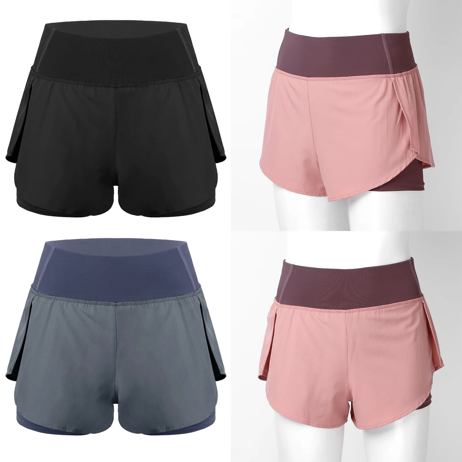 Womens Shorts Dancewear High Waist Athletic Shorts Wide Waistband Double Layer Gym Yoga Sports Shorts 2 in 1 Running Shorts