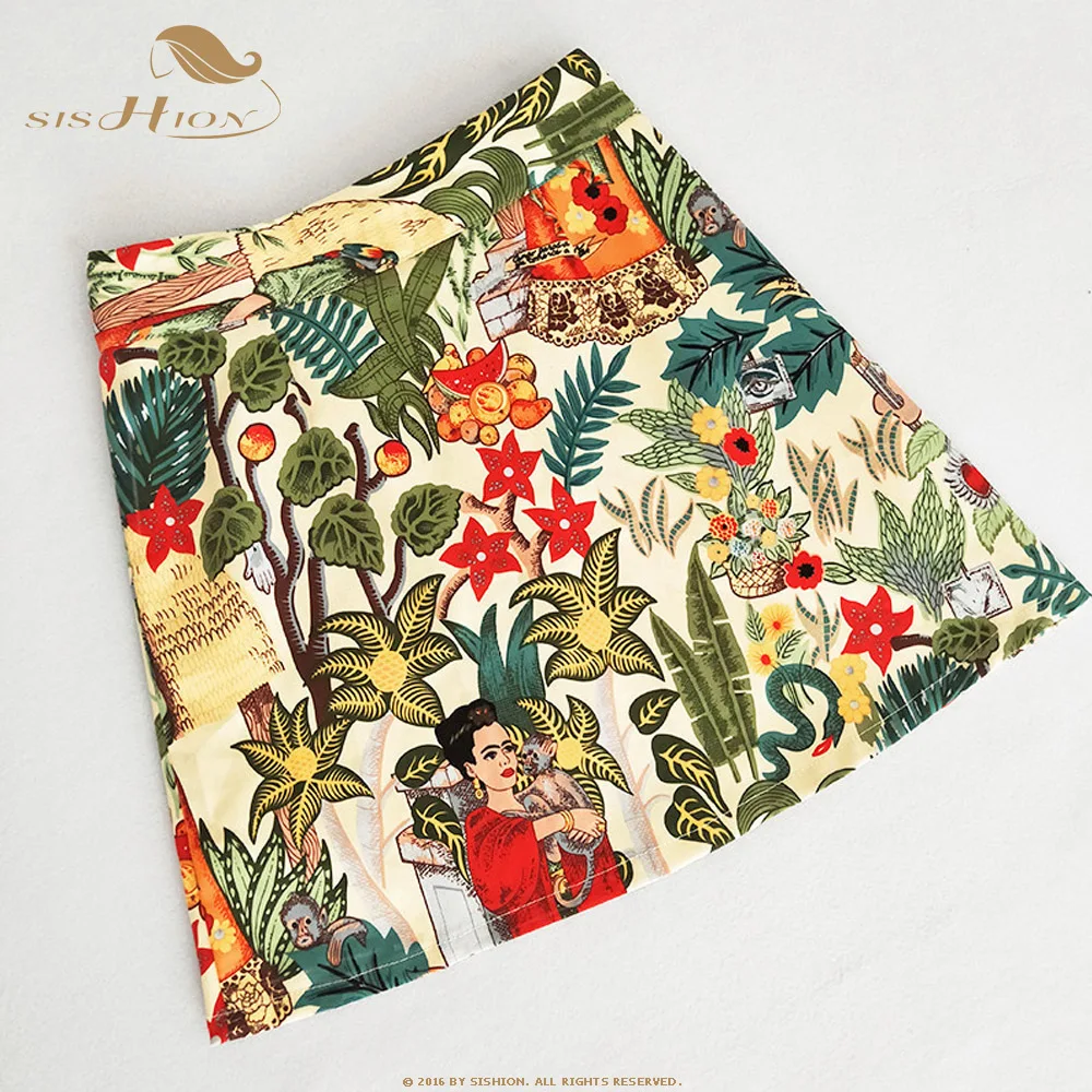 SISHION Dropshipping Floral Toucan Print Mini Rock SS0008 Baumwolle Vintage Schlank Retro Sexy Röcke Frauen Damen Frauen Rock Y2K – Detail 18