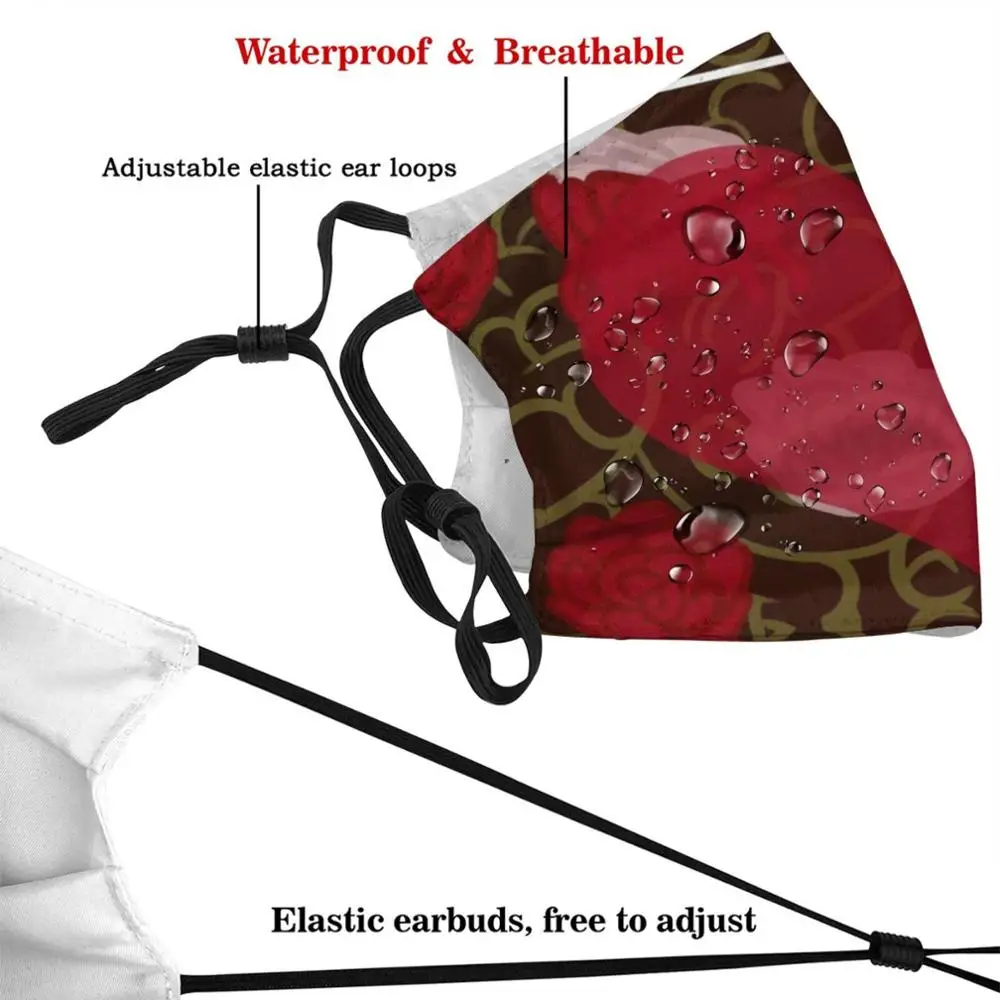 Красная маска с рисунком розы, моющийся фильтр «сделай сам» Pm2.5, тренд рта, розы Alice In Heart