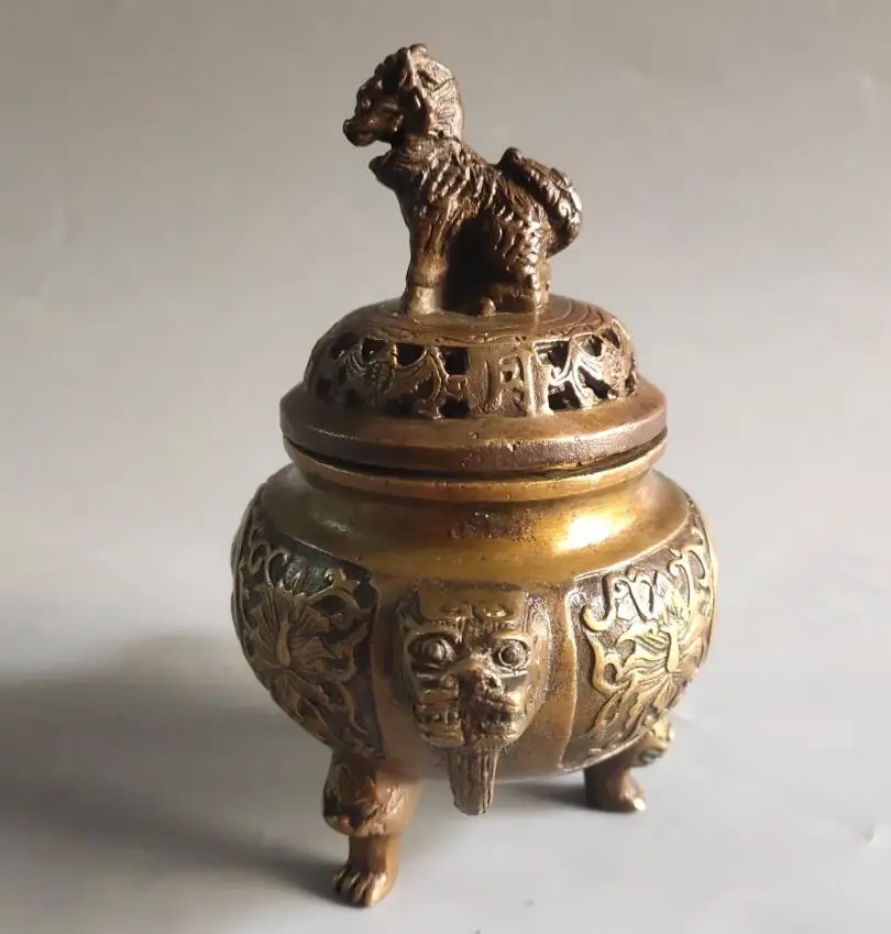 Archaize brass collection God beast kirin lid Incense burner home decoration crafts statue