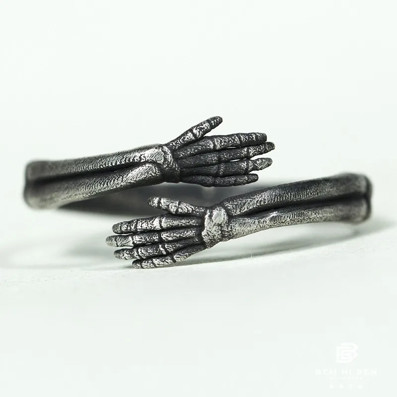 

BEM HI BEN Men's Women's open Ring cuddle skeleton 925 sterling silver Original design Hand made darkness customized engraving
