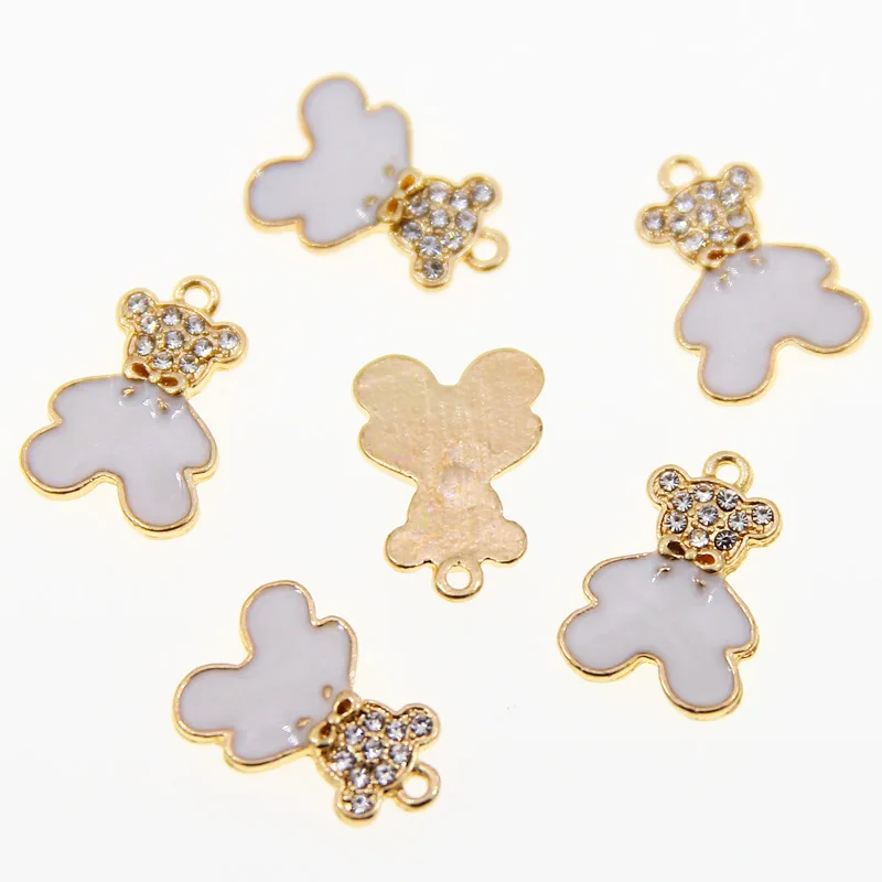 50pcs18*12mm Enamel Lucky Little bear Charms for Necklaces Pendants Earrings DIY Colorful Animal Charms Jewelry Accessories Mak