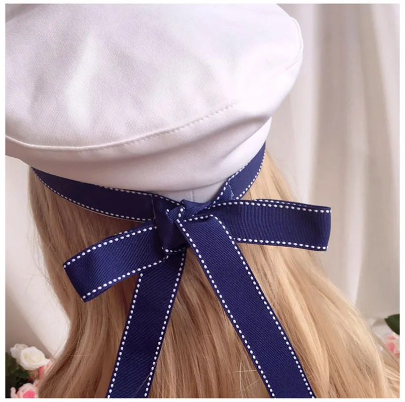 LOLITA ribbon bow navy beret blue white hat