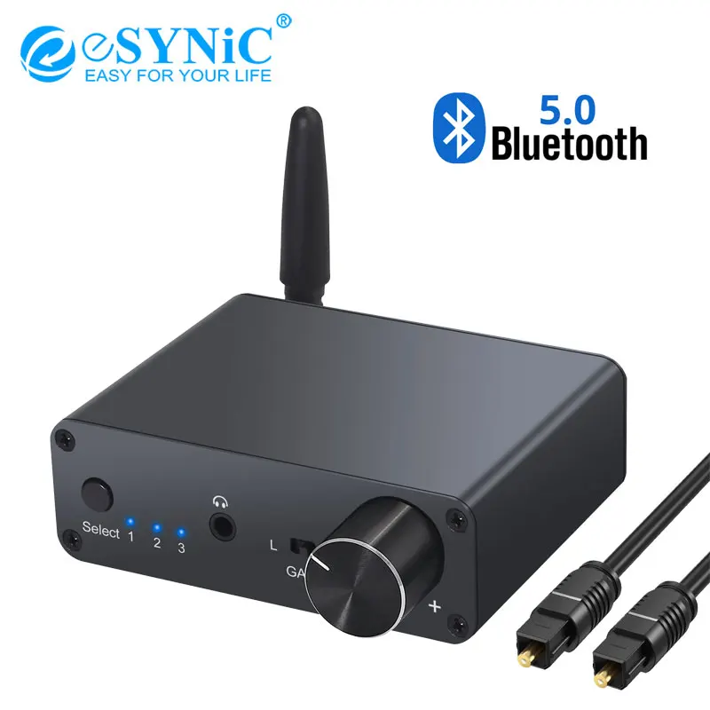 eSYNiC 192khz Bluetooth-Compatible DAC Digital To Analog Audio Converter With Headphone Amp Volume Control Support AAC SBC