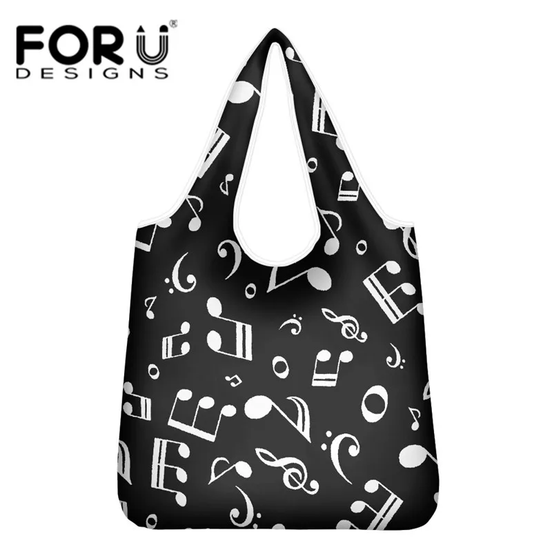 

FORUDESIHNS Large Capacity Shopping Bags Music Note Print Eco Friendly Folding Grocery Bag Women Custom Travel Shoulder Handbag