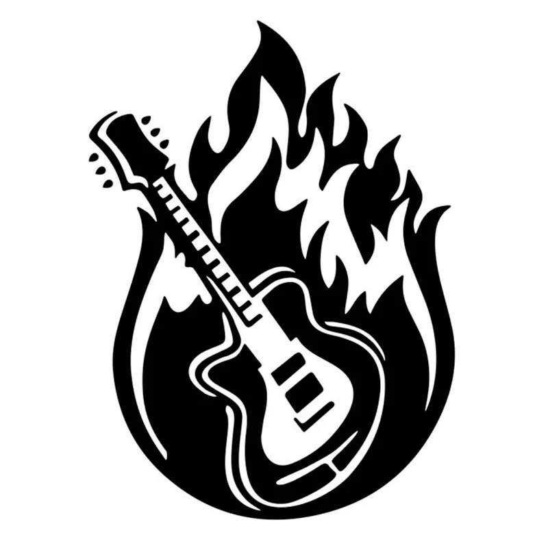 S51766# Black Transparent Car Stickers Vinyl Decal Guitar on Fire Motorcycle Decorative Accessories Creative