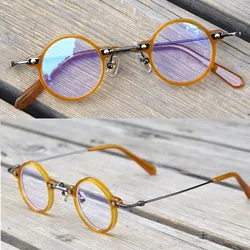 Acetate Anti Blue Light Blocking Glasses Frame for Men Women Small Round Glasses Gaming Computer Eyewear Optical Myopia
