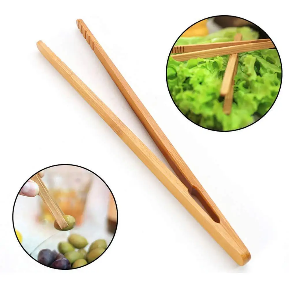 4Pcs Bamboo Food Clip Toaster Salad Cake Tea Tweezer Clamp Tongs Cooking Tool