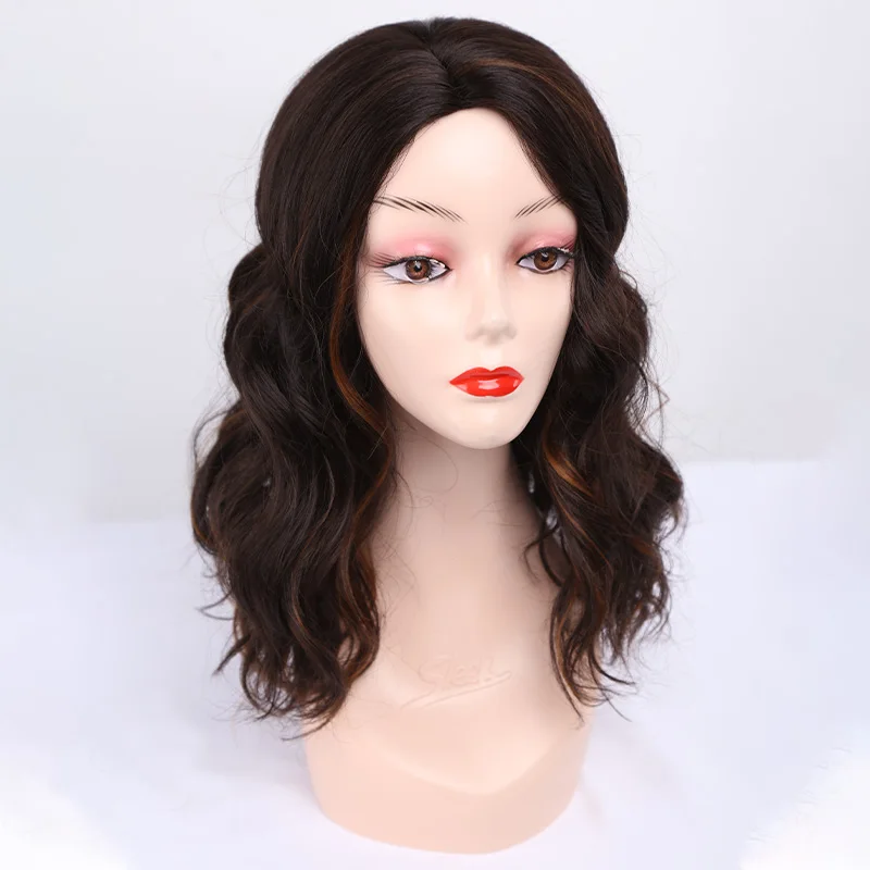 Short Wavy Wigs Synthetic Hair Wigs Bob Soft Ombre  Black Brown hair  For Women African Daily Party Wig