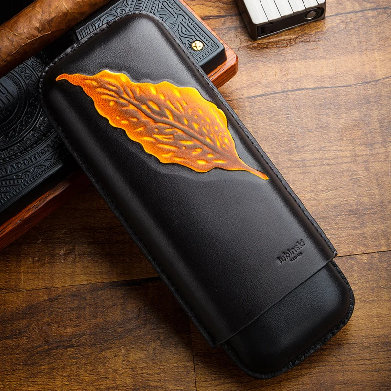 LUBINSKI-Cigar Travel Carrying Case, Cow Leather, Smoking Pipe, Portable Humidor Box Bag, Fit for Cigars CE-027, New
