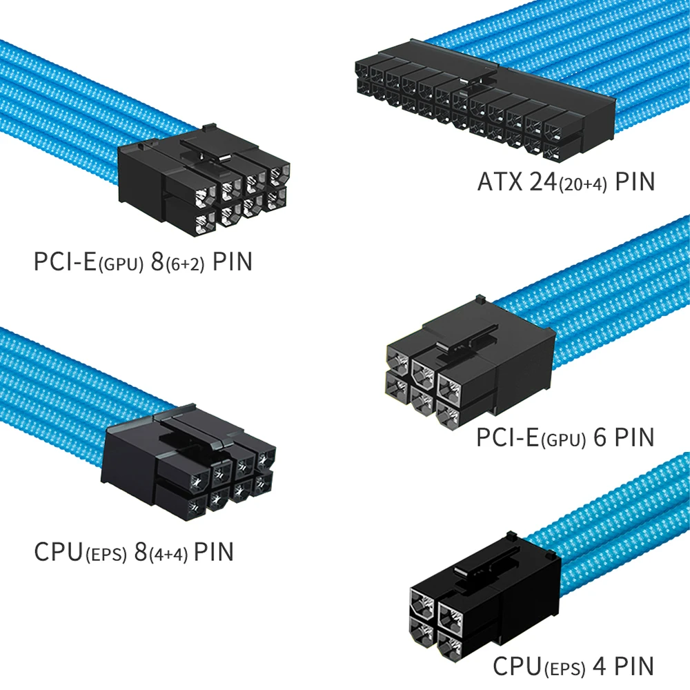 FormulaMod NCK1 Series PSU Extension Cable Kit , Solid Color Cable Solid Combo 300mm ATX24Pin PCI-E8Pin CPU8Pin With Combs